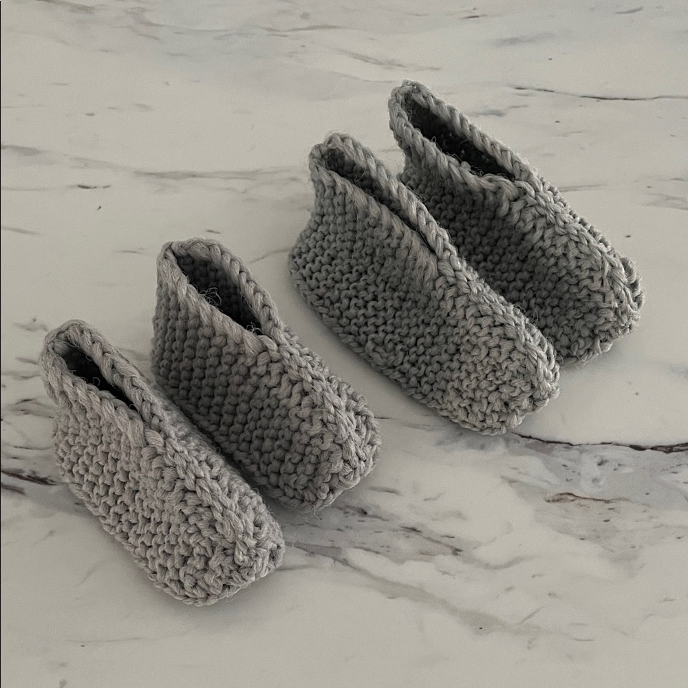 Handmade Gray Knitted Baby Booties Set